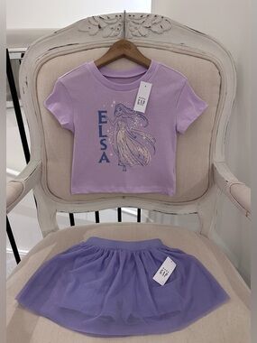 🤍 18~24 Mth GAP Baby Elsa Purple Short Sleeve Top & Skirt With Shorts Set NWT